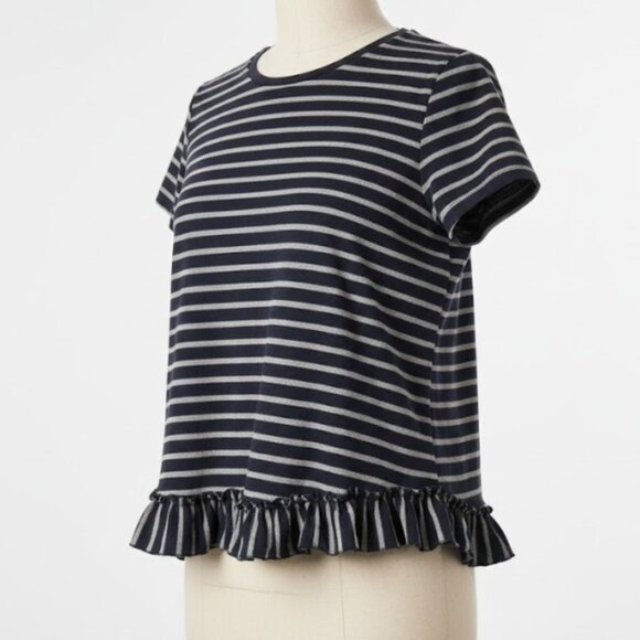 Banana Republic Tops - Banana Republic women Navy Stripe Ruffle Top Size Medium Moisture Wicking Cotton